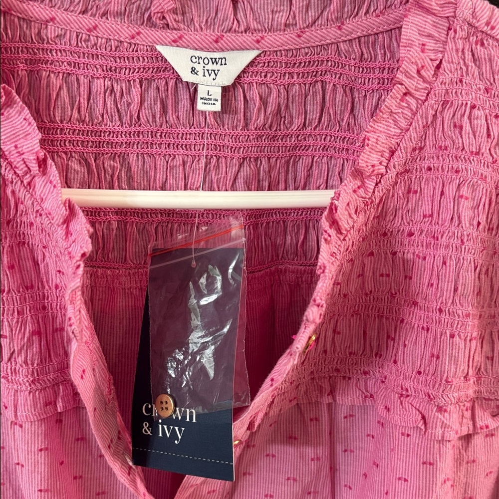 Universal Thread Pink Textured Button-Down Blouse - image 3